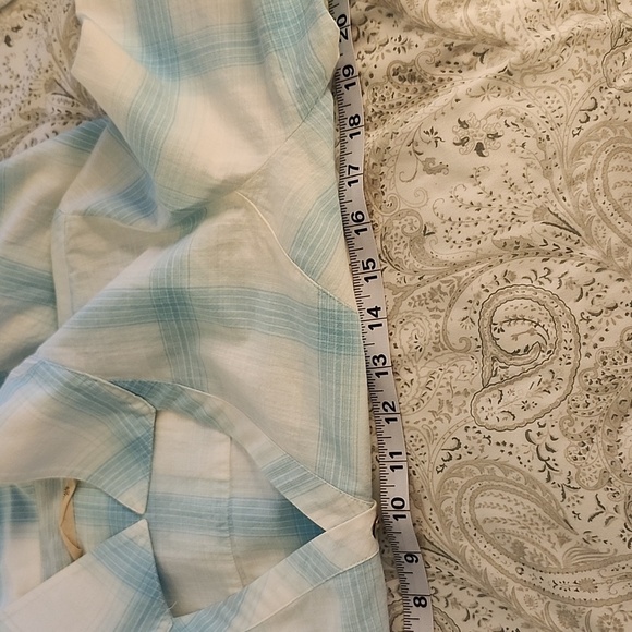 Soft Surroundings pearl button‎ down top pale blue white plaid womens ext… - Picture 12 of 13